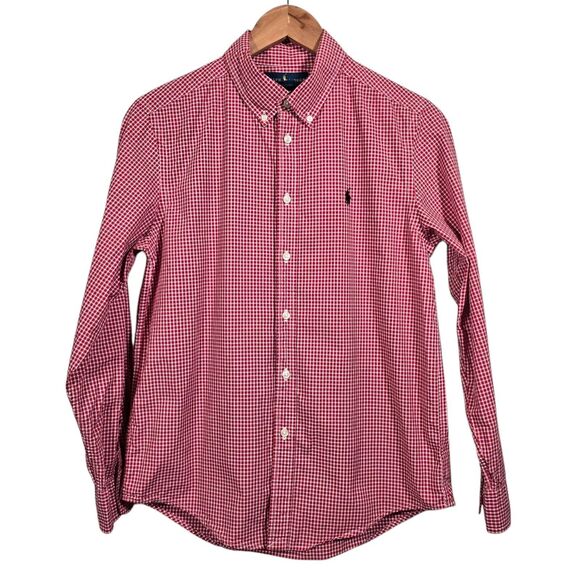 Ralph Lauren Button Down Shirt Boys 14- 16 Red Gingham‎ Long Sleeve - Picture 1 of 9